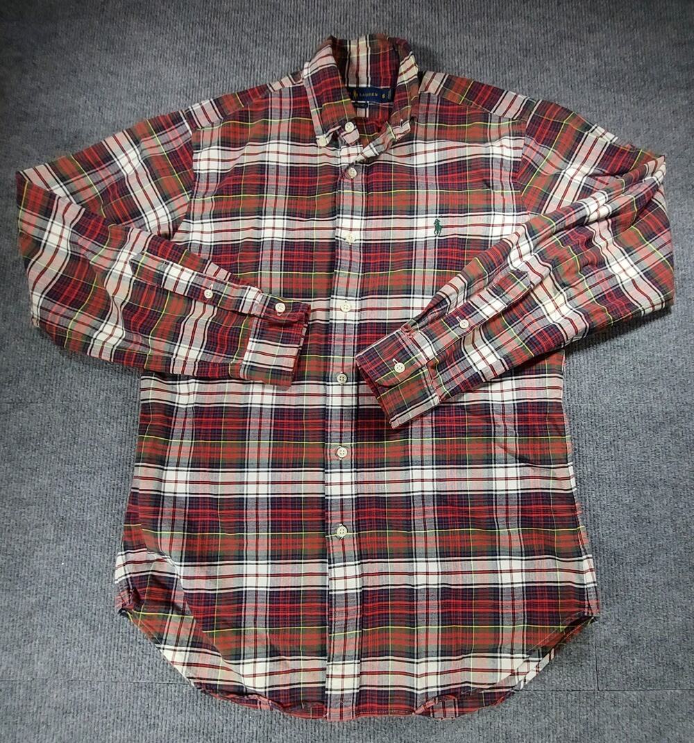 Polo Ralph Lauren Button Down Shirt Men's Small Red Green Plaid Classic Fit LS